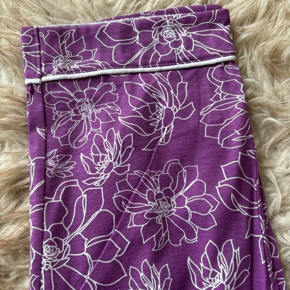 NWT Peony Pajama Set Purple Floral White Long Sleeve - Picture 3 of 5
